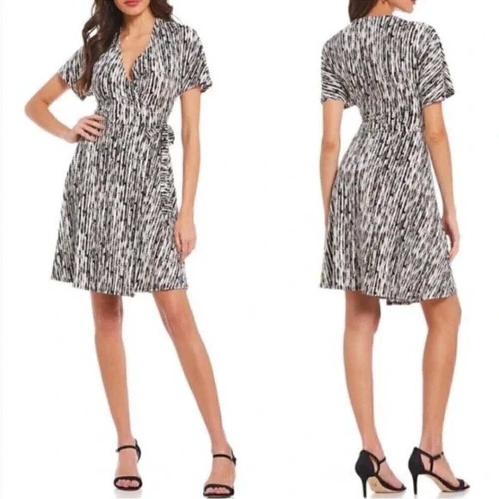 Halston Dolman Sleeve Wrap Dress Ivory Raindrops XS NWT
